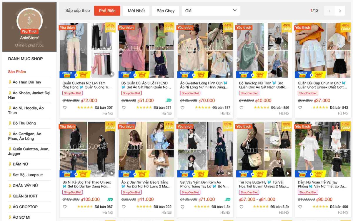 Annie Store’ chuyên bán quần áo ulzzang trên Shopee