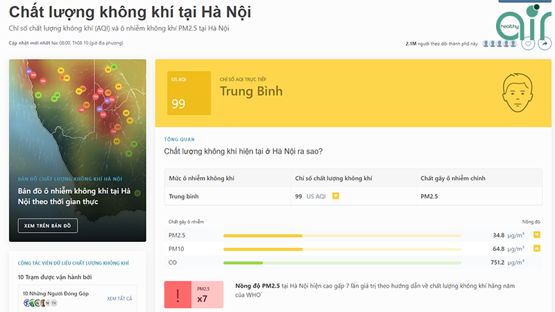 Chất lượng không khí ngày 10/08 tại Hà Nội
