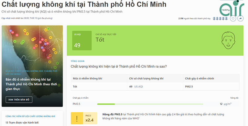 Chất lượng không khí ngày 10/08 tại TP. HCM