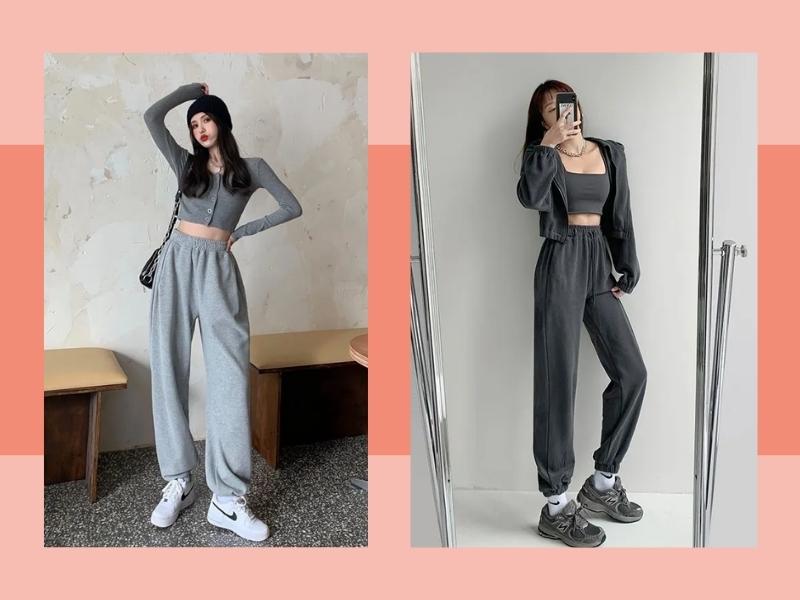 Quần jogger giúp phần chân đầy đặn hơn và tạo một tổng thể outfit khoẻ khoắn